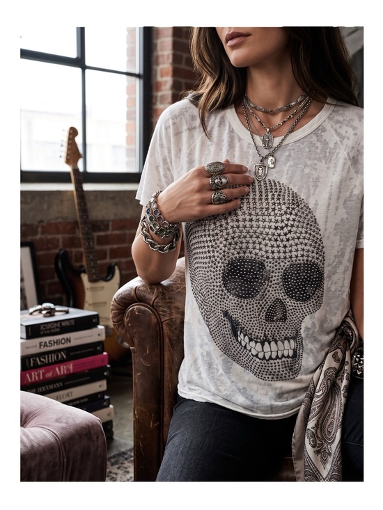 Lauren Moshi Tops - Rare: Lauren Moshi ★ Suki Mini Star Skull Burnout Tee ★ Soft Vintage Inspired T